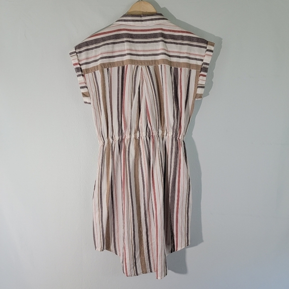 Japna Womens Multi Striped Shirt Dress Sz M Tie Waist Pocket Short Sleeve Woven - Picture 2 of 11